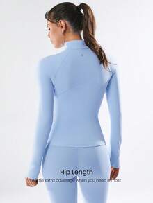 GLOWMODE FeatherFit™ Slim-It Streamline Performance Secure Pockets Zip Up Long Sleeve Jacket Low Impact Yoga Daily Valentine's Day - Baby Blue - View 2