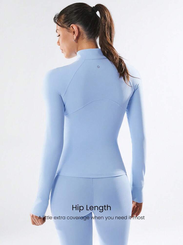 FeatherFit™ Slim-It Streamline Performance Secure Pockets Zip Up Long Sleeve Jacket Low Impact Yoga Pilates Daily Valentine's Day
