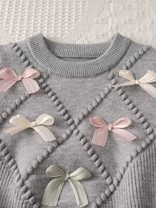 Souflis Souflis 6-9个月女婴保暖服装，女婴冬季保暖针织两件套，可爱蝴蝶结毛衣和百褶裙套装，舒适柔软亲肤 - 灰色 - 查看 3