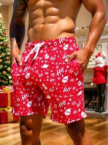 Manfinity Swimmode Men's Christmas Print Drawstring Waist Beach Shorts