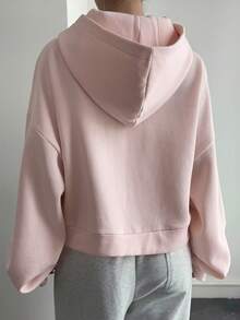 Livesso Women's Minimalist Solid Color Zip-Up Sweatshirt, Autumn Jacket Hoodies - Pink - View 3