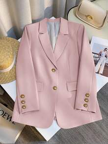 Franclia Cream-Colored Casual Blazer Jacket For Women, French Style Spring/Autumn New Arrival, Solid Color Lightweight Suit Jacket