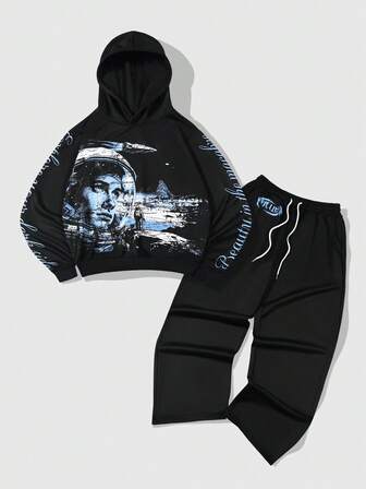 Street Life Ensemble sweat-shirt à capuche et pantalon droit style cœur pour la Saint-Valentin pour hommes