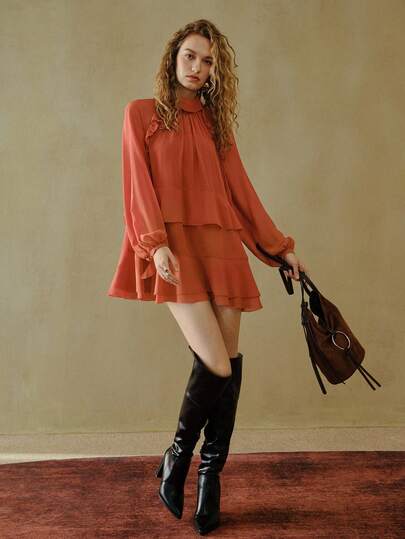 MOTF STUDIO OVERSIZED ROMANTIC FLOWY MOCK NECK LONG BLOUSE