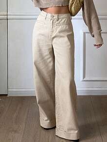 Livesso Women's Casual Loose Fit Denim Jeans With Side Pockets, Autumn - Khaki - View 5