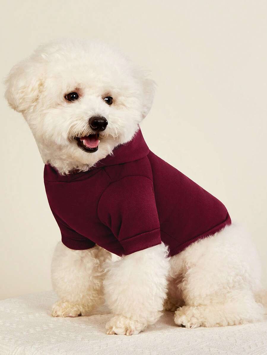 PETSIN 1 件宠物保暖内衬勃艮第连帽衫，适合猫狗、圣诞节、圣诞装饰 - 酒紅色 - 查看 1