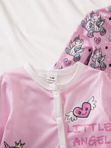 2 件套新生女婴可爱兔子卡通印花长袖连体衣套装，粉色 - 彩色 - 查看 4