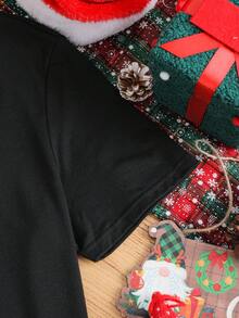 Manfinity Joysei 男士标准尺寸圣诞老人图案黑色修身短袖 T 恤，圣诞 T 恤，适合情侣约会、朋友礼物 - 黑色 - 查看 6