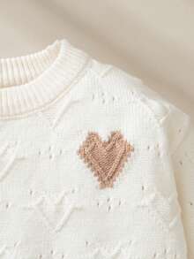 Souflis Souflis Baby Girl Casual Heart Pattern Sweater & Plaid Pleated Skirt Set, Autumn Baby Set Autumn Winter Season Baby Girl Sweaters Set Babygirl Skirt Sets Two Piece Winter Outfits For Toddler Girl Baby Girl Skirt Set - Khaki - View 8