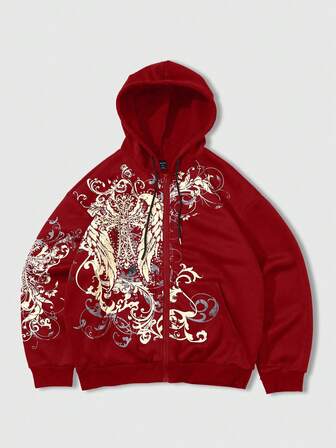 Goth Herren Hoodie mit Kreuzflügel-Aufdruck, dunkel aber glamourös, geeignet für lässige Ausflüge und Zusammenkünfte, Herbst/Winter