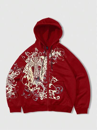 Goth هودي رجالي مطبوع عليه صليب وأجنحة، أنيق وأنيق، مناسب للخروجات والتجمعات غير الرسمية، خريف/شتاء