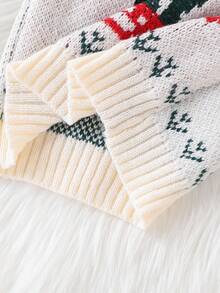 SHEIN Vintaside Kids Baby Boys' Christmas Reindeer Animal Print Pullover Sweater, Autumn/Winter - Apricot - View 7