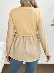 SHEIN Striped Patchwork Casual Maternity Sweatshirt - Apricot - View 2