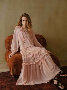 MOTF STUDIO CHIFFON FLOWY ROMANTIC RUFFLE TIE DRESS - Pink - View 2