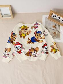 SHEIN | PAW Patrol Áo nỉ chui đầu vai trễ dáng rộng in hình chú chó hoạt hình cho bé trai, trang phục thường ngày, thu/xuân - trắng - Xem 2
