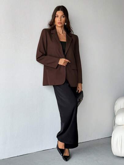 SHEIN Tall Young Casual Commute Simple Gray Textured Oversized Loose Fit Long Sleeve Women Blazer, Winter, Business Casual, Elegant, Maroon, Baggy,Elegant Women,Thanksgiving For Women,Christmas Women's,Brown Suits For Autumn And Winter: Elegant And Sophisticated, Perfect For Parties, Casual Yet Stylish, Suitable For Commuting, Versatile, Slimming, An Upgraded Version, Vintage Style, Ideal For The Workplace.