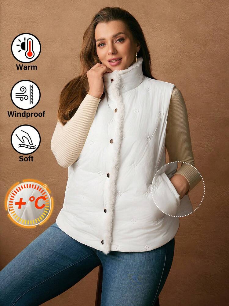 Plus Size Solid Color Sleeveless Casual Jacket, Autumn/Winter, Winter Clothes For Women, Christmas,Plus Size Winter Clothes Elegant Casual,Plus Size Women's Winter Coat,New Year Women's Clothes