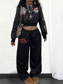 Rovax 修身短款连帽衫插肩长袖套头衫+斜口袋休闲裤套装 - 彩色 - 查看 4