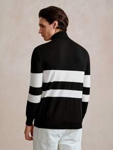 Manfinity Mode Men's Striped High Neck Loose Casual Knitted Color Block Long Sleeve Sweater, Autumn/Winter, For Going Out, Husband