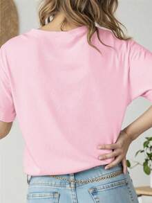 EMERY ROSE Plus Size Christmas T-Shirt, Plus Size Streetwear Graphic Tee, Casual Comfy Top, Vacation Vibe - Pink - View 2