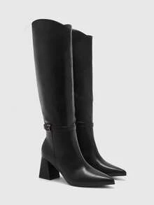 CUCCOO BIZCHIC Botas altas de tacón alto versátiles y de uso diario para mujer - Negro - Ver 6