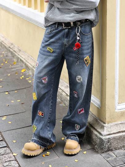 ROMWE MEN Street Life Jeans de moda con estampado colorido para hombres