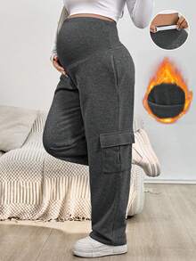 SHEIN 孕妇休闲羊毛可调节腰部运动裤