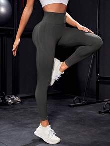 Easithlete Quần legging thể thao thường ngày liền mạch màu trơn cạp cao ôm vừa vặn - Nhiều màu - Xem 3