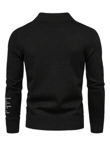 Manfinity Homme Loose Fit Men Patched Detail Slogan Graphic Mock Neck Sweatshirt, Fall, Long Sleeve Top - Black - View 2