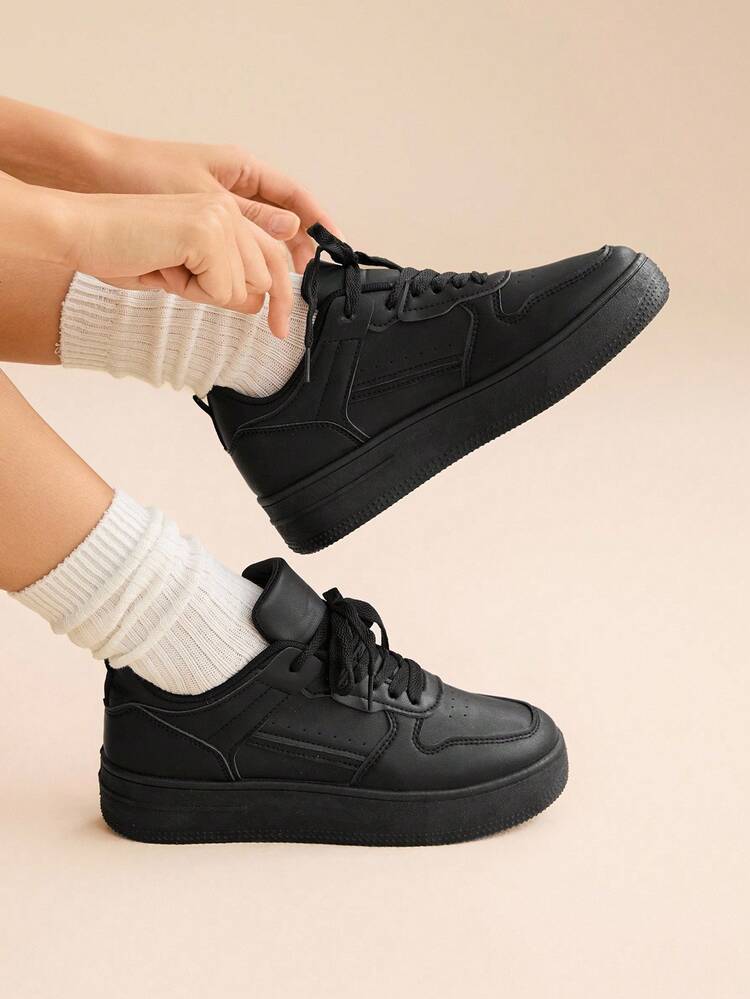 CUCCOO EASI Spring And Autumn Fashion Versatile Thick-Soled Height-Increasing Front Lace-Up Women's Casual Shoes Thick-Soled Little White Shoes
