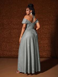 Maweii Váy hở vai hở vai gợi cảm thanh lịch cỡ lớn - Bạc - Xem 5