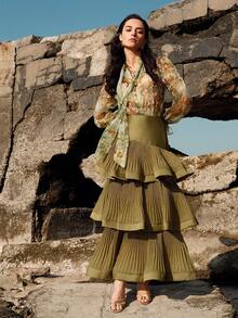 Anewsta Petite Anewsta Spring/Summer New Arrival Party & Vacation Multilayer Pleated Cake Hem Elegant Women Skirt - Army Green - View 3