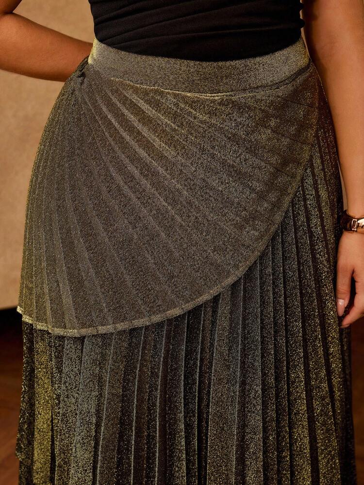 PLUS SIZE ASYMMETRICAL PLEATED SKIRT, SUITABLE FOR AUTUMN/WINTER PARTY