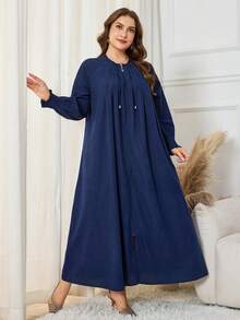 Al Najma Vestido casual feminino folgado, gola redonda, manga comprida, veludo cotelê, tamanho grande, adequado para outono/inverno