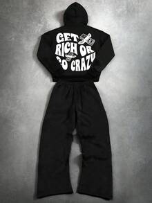 Manfinity EMRG 2pcs Men Casual Street Graphic Portrait & Letter Print Hoodie & Sweatpants Set, Fall Outfit Cozy Fall & Winter Styles Winter Clothes Fall Outfits Christmas Outfit Christmas Gifts Christmas Clothes Hoodies For Men