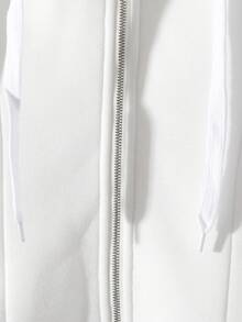 Franclia Soft Fleece Solid White Hooded Drawstring Zip-Up Fitted Casual Commuter Sweatshirt Jacket - White - View 4