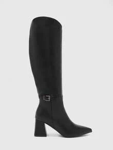 CUCCOO BIZCHIC Botas altas de tacón alto versátiles y de uso diario para mujer - Negro - Ver 2