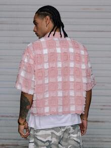 EASEVO 男士大码格子翻领单排扣休闲百搭通勤短袖衬衫 - 彩色 - 查看 4