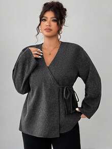 DAZY Plus Size Women Loose Casual Woolen Oblique Placket Drawstring Thick Jacket, Autumn/Winter - Dark Grey - View 1