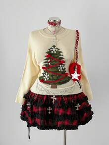 Sunspun Plus Size Women's Cute Casual 3D Christmas Tree Sweater, Pullover, Autumn/Winter - Apricot - View 7
