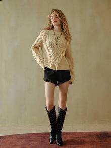 SUEDE RIVET FRINGE BOHEMIAN BOHO SHORTS - Black - View 4