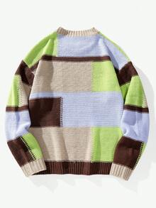 Chillumni Maglione casual da uomo con blocchi di colore e patchwork, adatto per autunno/inverno