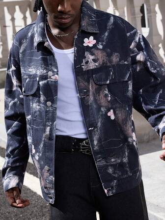 Street Life Herren Loose Fit Kontrast Farbige Knopf Vorne Denim Jacke, Mode & Vielseitig, Herbst