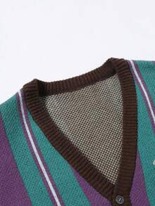 Manfinity ZONE917 Áo khoác cardigan sọc nhiều màu thường ngày cho nam, Thu/Đông - Màu tím - Xem 5