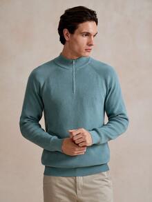 Manfinity CityGents 男士纯色纯色拉链前长袖简约针织毛衣，休闲都市日常穿着，可作为男友礼物