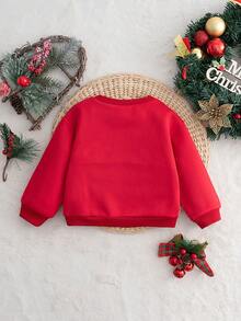 Cozy Pixies Baby Girl Christmas & New Year Red Cartoon Deer Pattern Round Neck Long Sleeve Pullover Sweatshirt, Versatile & Comfortable Autumn/Winter Christmas - Multicolor - View 2