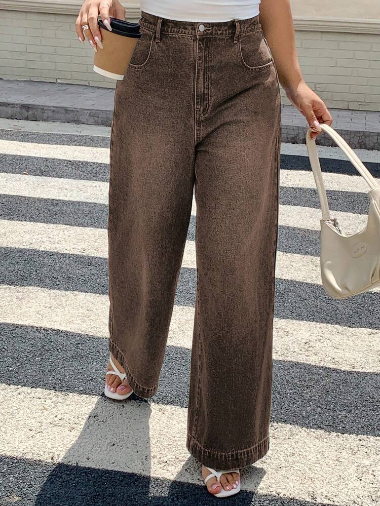 Dazy Plus Washed Loose Straight Leg Long Denim Jeans, All Season Denim Apparel