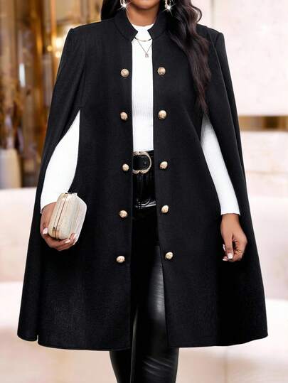 SHEIN Lady Plus Size Fall Clothes Women's Business Professional Cape Shawl Coat, Grey, Autumn And Winter Outerwear Jacket For Going Out Black Top Teacher Clothes Fall Women Outfits Fall Outfits Winter Brown Dress Women's Winter Coat Halloween Costumes S For Women Black Coat Cape Coat Womens Coat