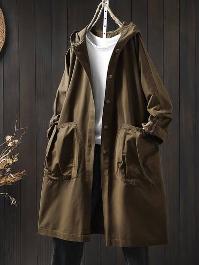 SHEIN Tall CURVE Plus Size Casual Solid Color Double Pocket Hoodie Jacket, Autumn