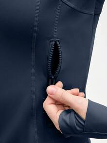 Eassivo Eassivo Damska jednokolorowa kurtka sportowa z raglanowymi rękawami i stójką, zapinana na zamek, dopasowana, casualowa - Granatowy - Zobacz 3